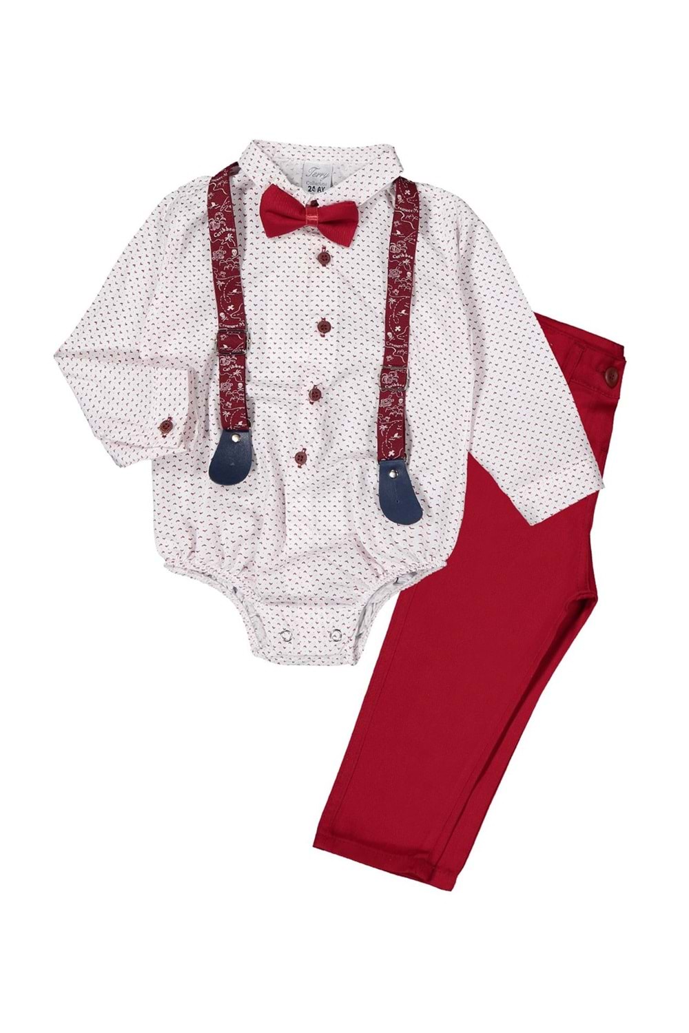 Gömlekli Alttan Çıtçıtlı Gabardin Pantolonlu Pamuklu Bebek Takım